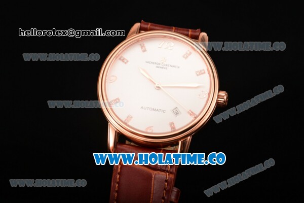 Vacheron Constantin Patrimony Miyota 9015 Automatic Rose Gold Case with White Dial and Arabic Numeral/Diamonds Markers - Click Image to Close